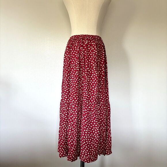 Vintage Ditzy Floral Tiered Peasant Maxi Skirt Prairie Country Cottage Boho Lg - Picture 3 of 15